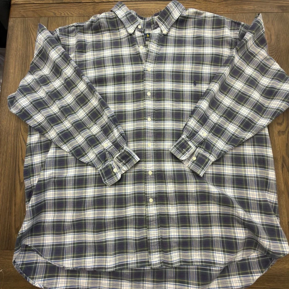 Polo Ralph Lauren Mens 4XB Classic Fit Plaid Button Down Shirt Green Navy Blue